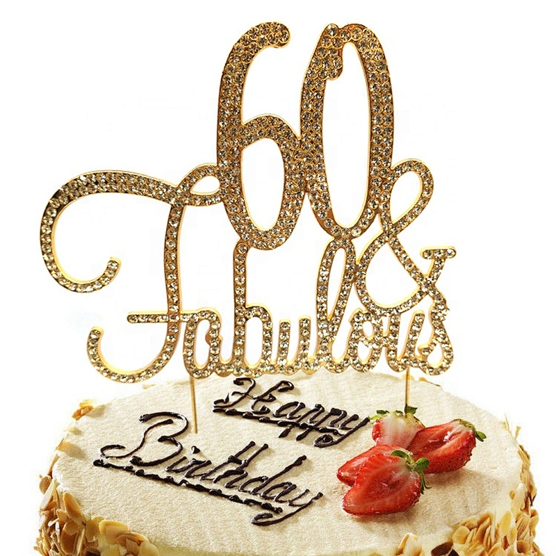 Personalized GOLD Metal Yellow Rhinestone 60 & Fabulous Birthday Cake Topper