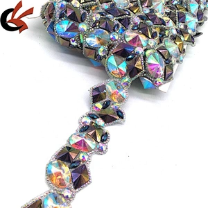 Custom by yard assorted resin colors iron on resin beaded banding rhinestone trim for decoration