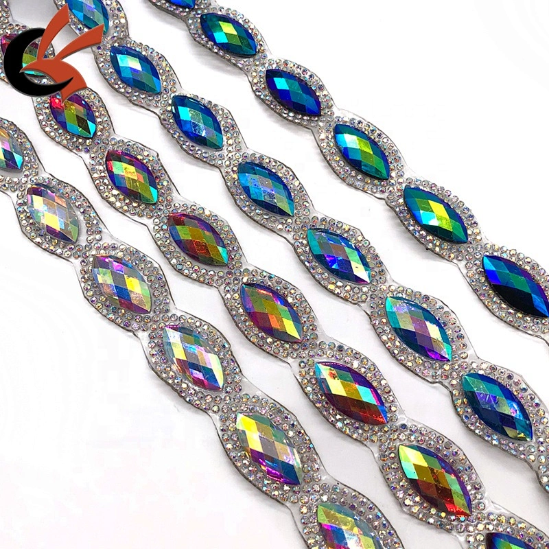Customized fancy hot fix rhinestone trimming for costume decoration