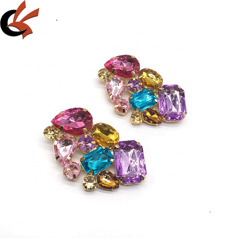 Guangzhou factory shoe accessories welding colored crystal clip on shoe buckle clip for women sandal