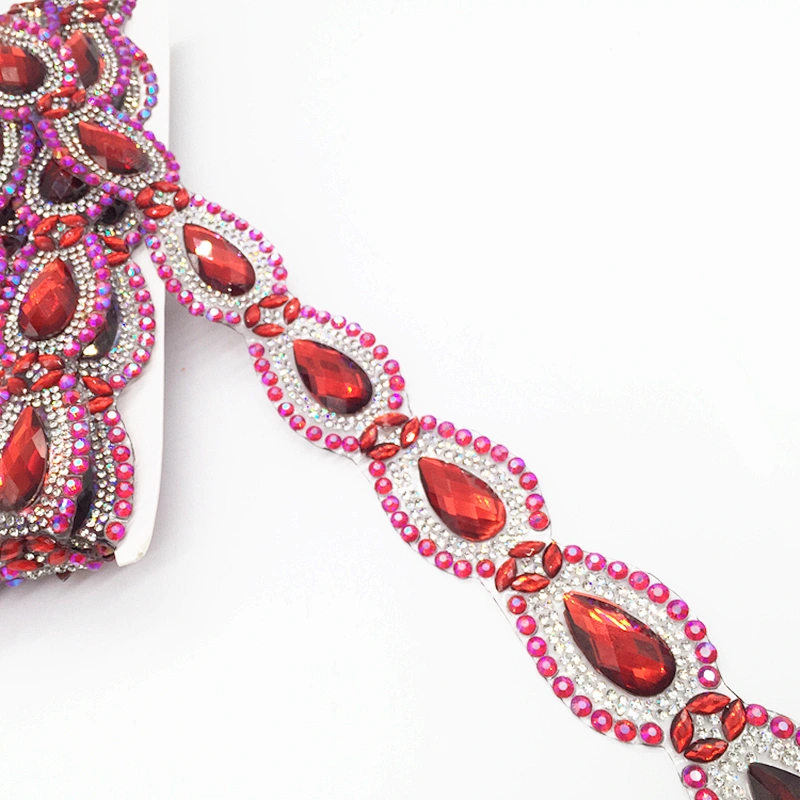 Trendy Style 2020 Newest Fashion colorful design rhinestone hot fix tape trimmings for carnival dress