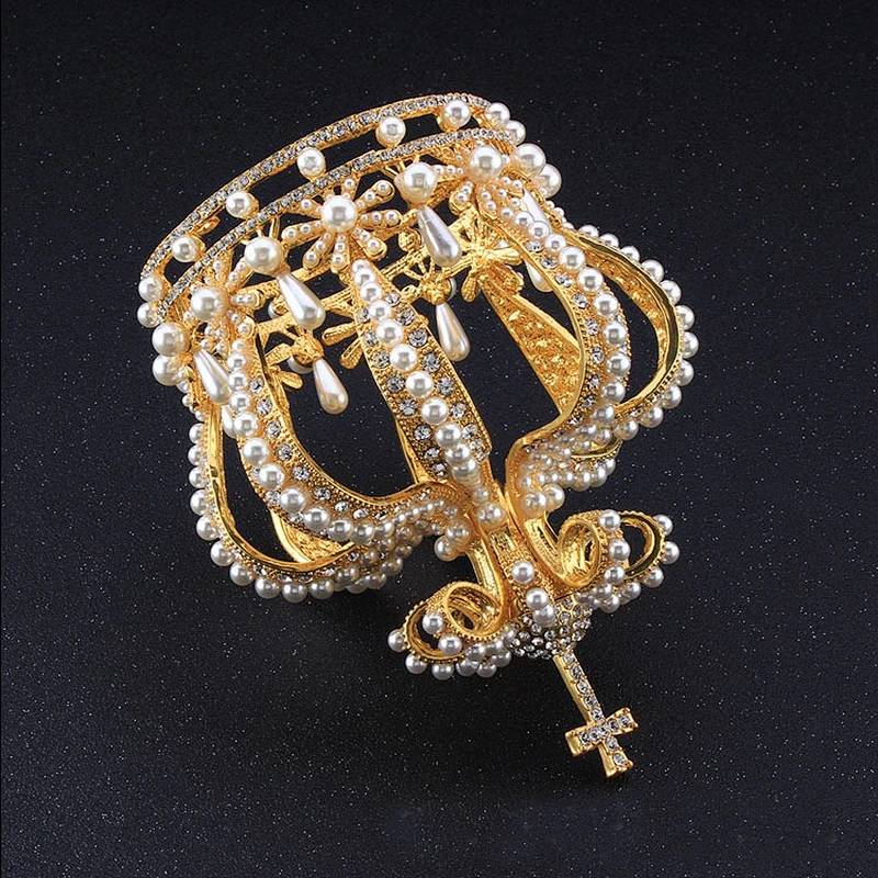 2020 new design Rhinestone Pearl Full circle Crown for man