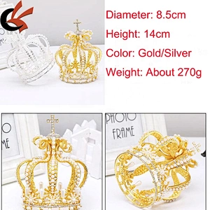 New alloy rhinestone big baroque retro headdress birthday party queen wedding cross pearl bead crowns