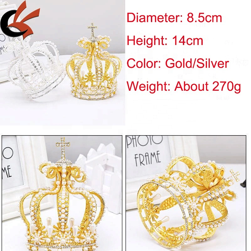 New alloy rhinestone big baroque retro headdress birthday party queen wedding cross pearl bead crowns