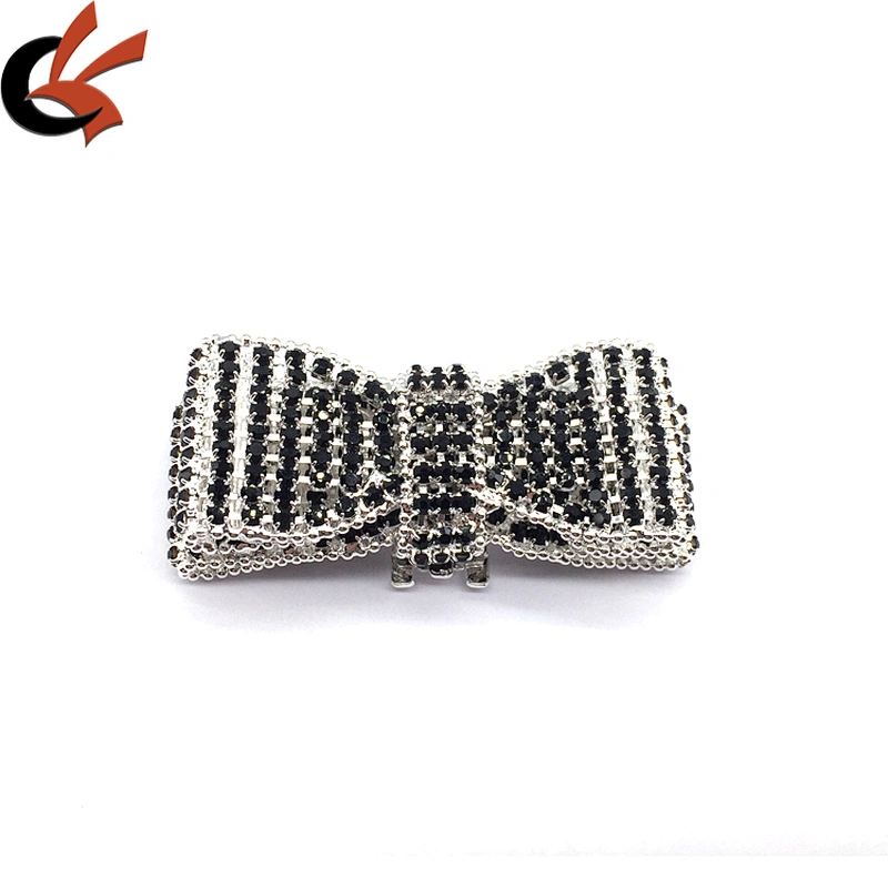 Shoe buckle custom metal bow shape shoe rhinestone clip buckle for welding sandal accessories