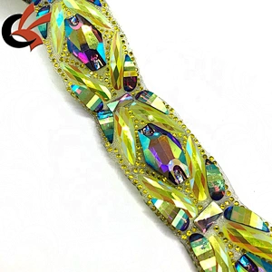 Carnival costume decoration applique iron on trim hot fix rhinestone motif trimming