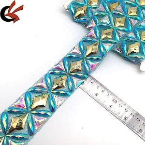 Custom Luxury Indian Clothing Market Selling Rhinestone Beaded Trims Hot Fix Fabric Trim Tape