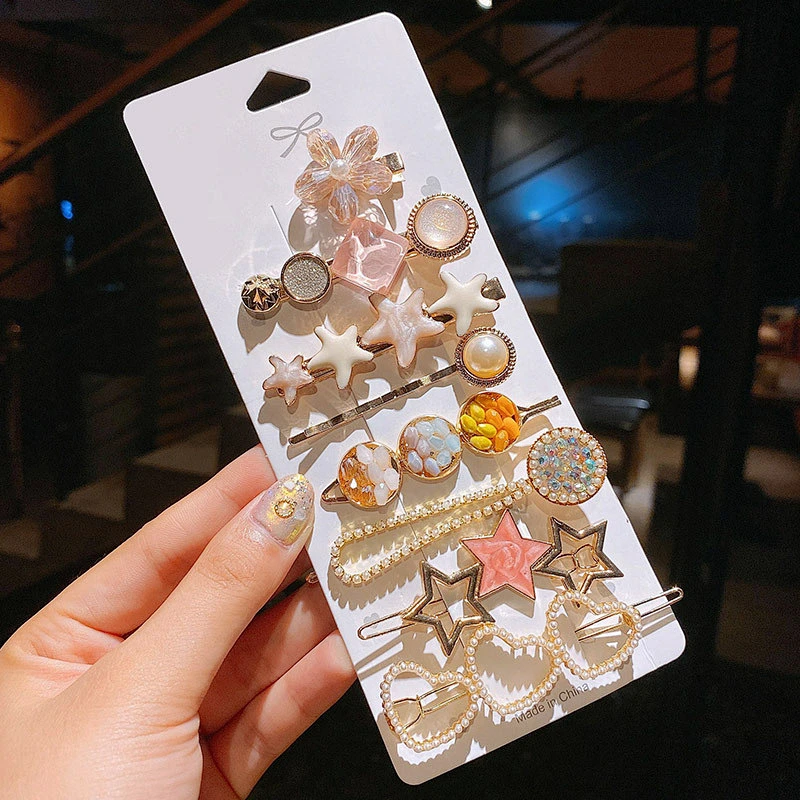 Hot Style Ins Rhinestone Pearl Hair Decoration Clips Hair Clips for Girls Alloy Hair Clip Set
