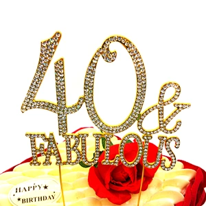 40 & Fabulous Cake Topper for 40th Birthday Party Decoration Supplies (Gold)