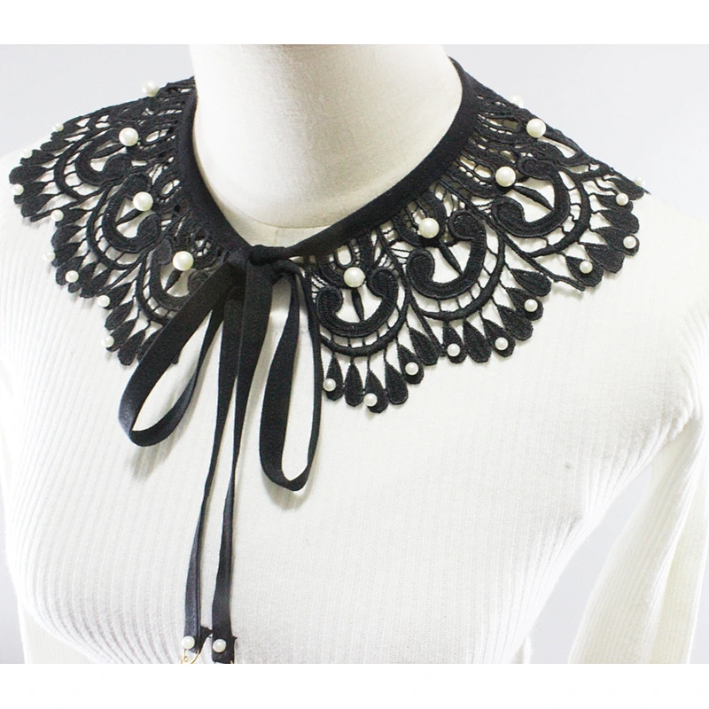 Custom-make 2021 New design black lace detachable collar beaded hollowed-out embroidered collar for women