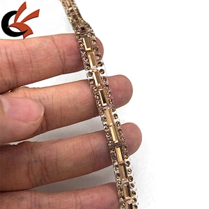 Hot sale design Light Colorado Topaz glass crystal hotfix rhinestone tape trimming