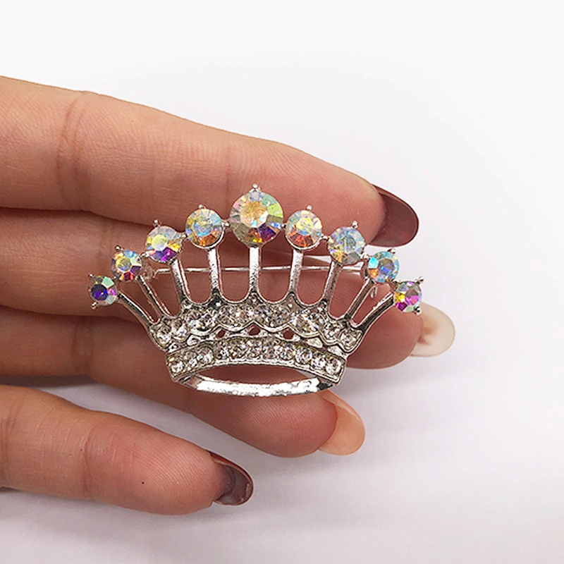 2021 popular series silver plating crown crystal rhinestone corsage brooch for women