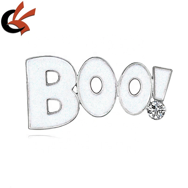 Boo enamel with glitter Rhinestone halloween party gift brooch pin