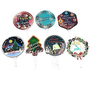 2020 New Arrival Merry Christmas and Happy New Year Glitter Acrylic  Cake Topper