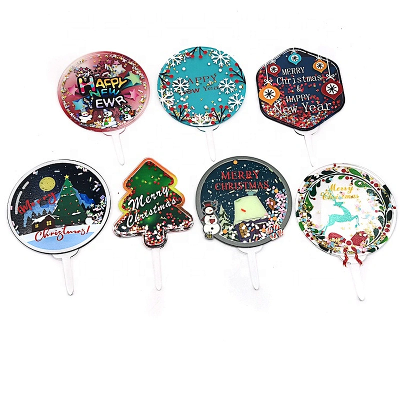 2020 New Arrival Merry Christmas and Happy New Year Glitter Acrylic  Cake Topper