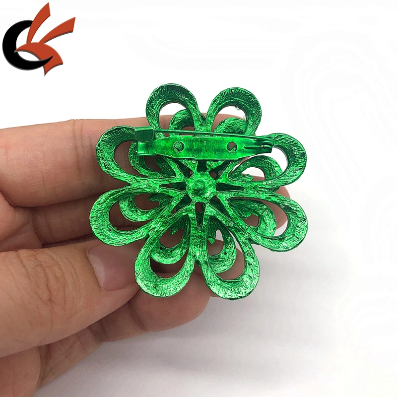 New green plating metal base green crystal flower rhinestone brooches