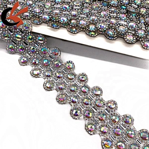 wedding dress belt decoration AB crystal colors iron on hot fix trimming appliques