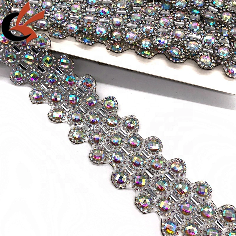 wedding dress belt decoration AB crystal colors iron on hot fix trimming appliques