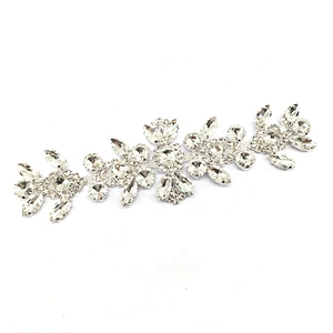 Custom Crystal Clear Sew On Chain Rhinestone Applique Patches Trims Sash Design For Wedding Dress