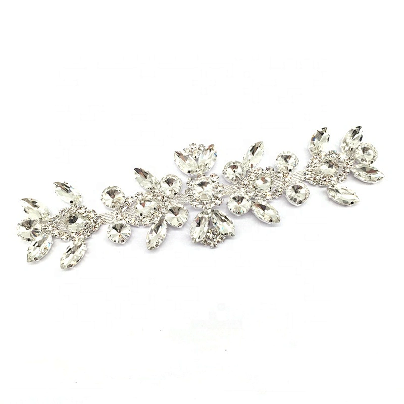 Custom Crystal Clear Sew On Chain Rhinestone Applique Patches Trims Sash Design For Wedding Dress