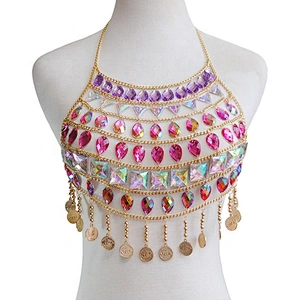 Vacation Style Luxury Sexy Body chain Various Shape Gems with Metal Bra Bikini chain