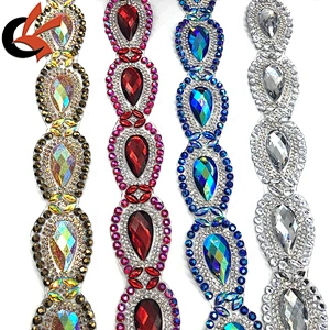 Various colors to choose teardrop shape hot fix fancy rhinestone trimming