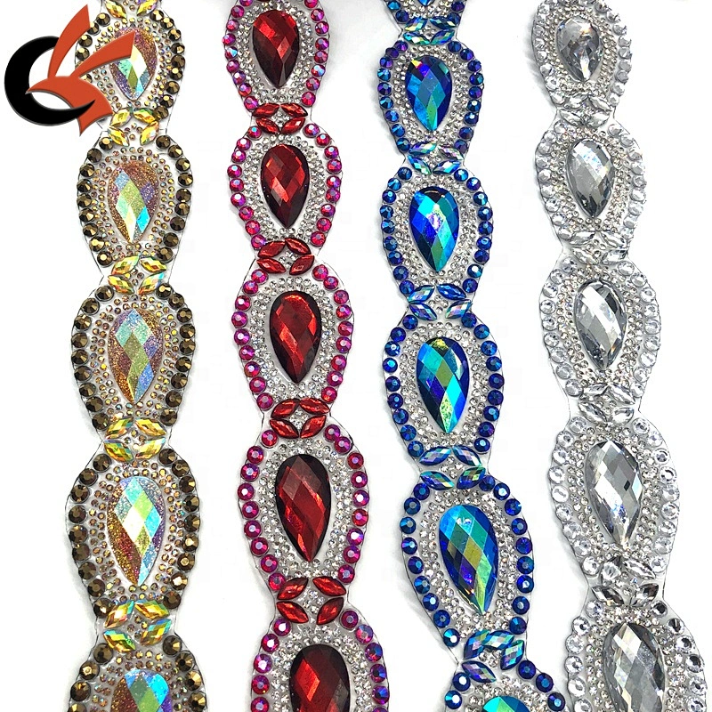 Various colors to choose teardrop shape hot fix fancy rhinestone trimming
