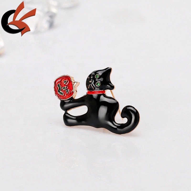Wholesale Halloween Enamel Cartoon black cat pumpkin brooch pins