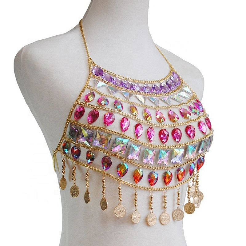 Vacation Style Luxury Sexy Body chain Various Shape Gems with Metal Bra Bikini chain