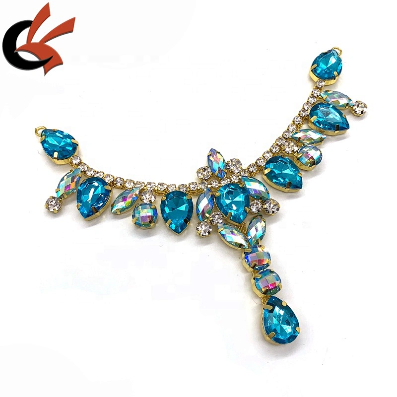 Fashion Sewing diamante AB Crystal Buckle Connector Strass Chain Flower Rhinestone Applique for Bikini Dress Crafts