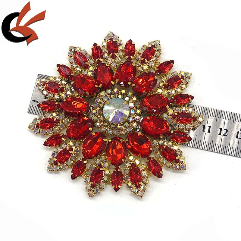 Red Gold Sew on Crystal Rhinestone Applique Embellishment