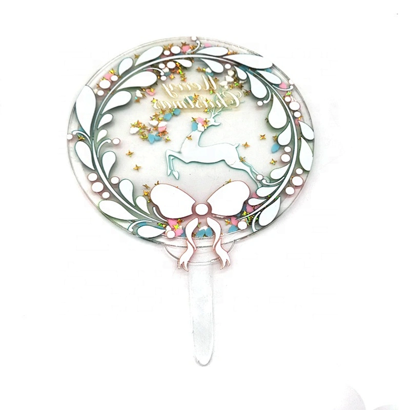 2020 New Arrival Merry Christmas and Happy New Year Glitter Acrylic  Cake Topper