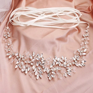 Wedding Bridal Dress Handmade Sash Beaded Belt Crystal rhinestone Waist Belt