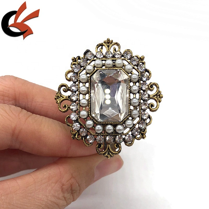 Wholesale High quality vintage old gold base pearl and rhinestone napkin rings