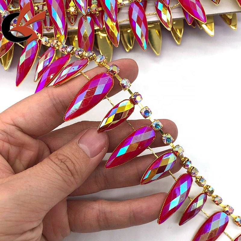 New fashion sparkling hot pink AB resin rhinestone trim for garment