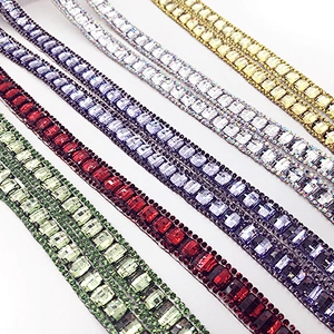 fashion  design hot fix resin stones ribbon bridal rhinestone chain banding trimming by the yard