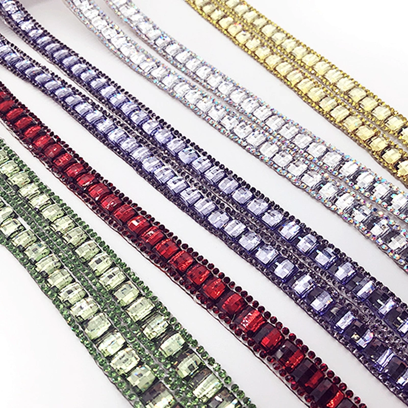 fashion  design hot fix resin stones ribbon bridal rhinestone chain banding trimming by the yard