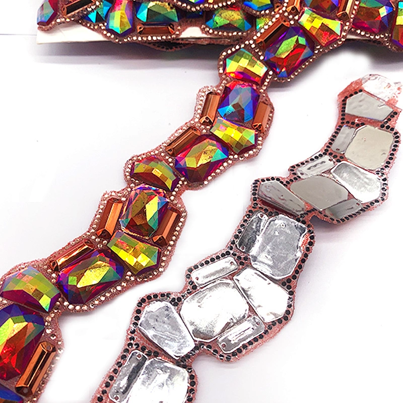 Hot fix Red AB rhinestone trim for garment