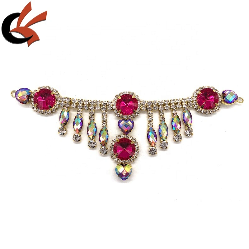 New Design hot pink AB Rhinestone Bikini Connectors Rhinestone Metal Chain Connector