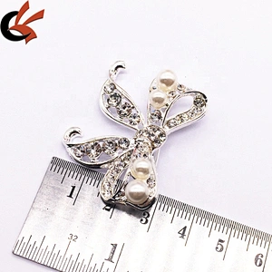 Women fashion brand crystal brooches Chinese bow shaped rhinestone pearl silver brooch pin