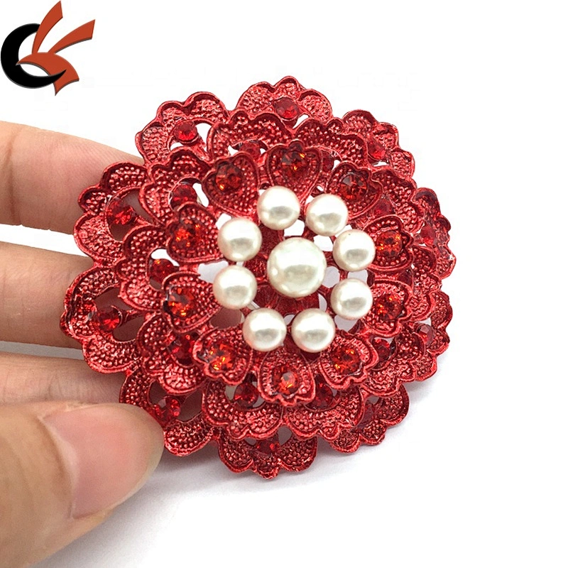 2020 New Arrival Garment Ornament Chromatic Large Flower Metal Brooches Pearl Pin Brooch For Women