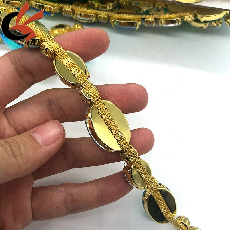 Factory Customized Green AB crystals oval shape rhinestone chain trimming for carnival dress decoration
