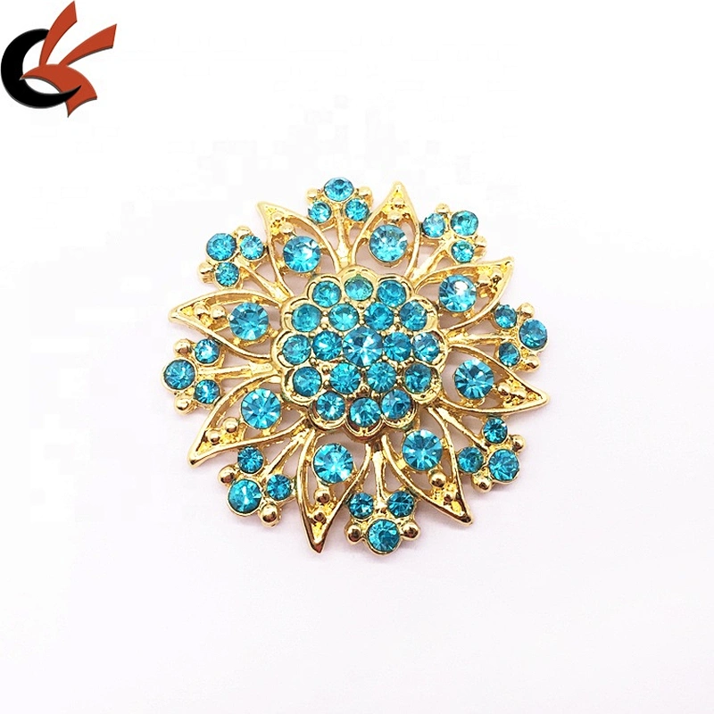 Flower Lapel Pin Alloy Metal Colored Rhinestone Brooches Women Girl Crystal Brooch In Bluk