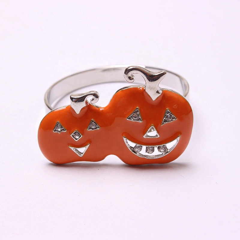 New Wholesale Bulk Weddings Party Occasions Halloween Design Table Napkin Accessories Smiling Pumpkin Engraved Napkin Ring