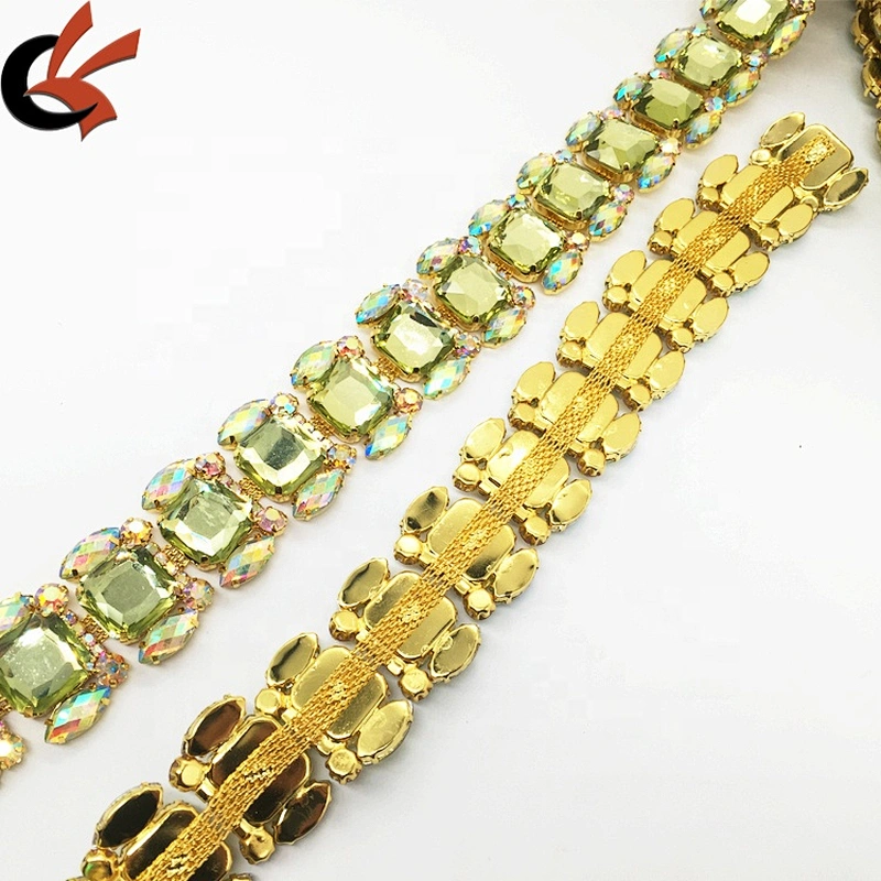 Wholesale Square Shape Custom Rhinestone Trim With Metal Settings Shirt Neckline Gemstone Chains