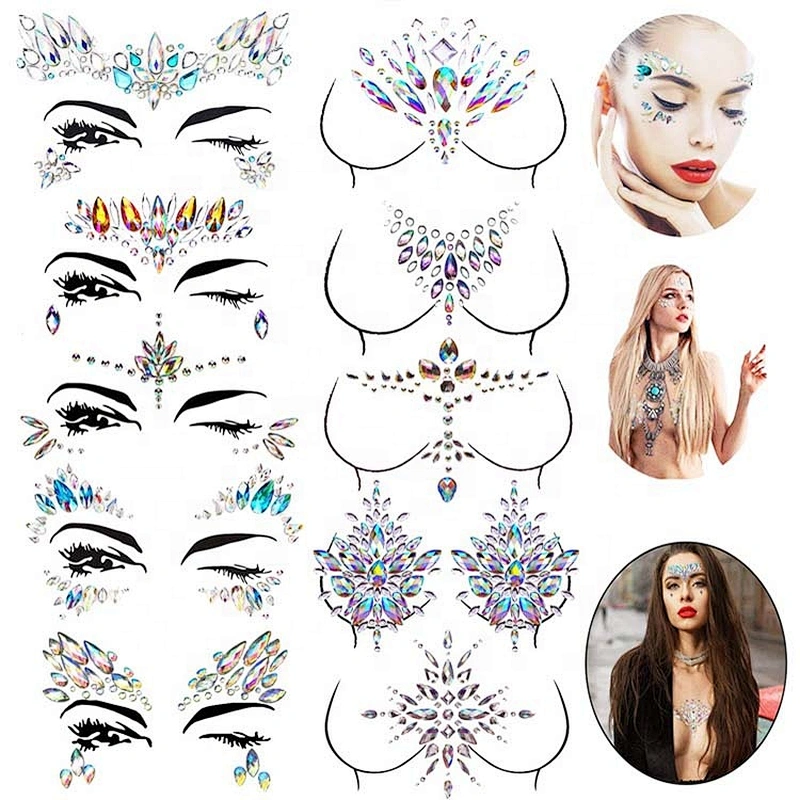 Latest design Eco-friendly DIY Diamond Face Sticker Rhinestone Stickers Body Gems Temporary Tattoo Sticker