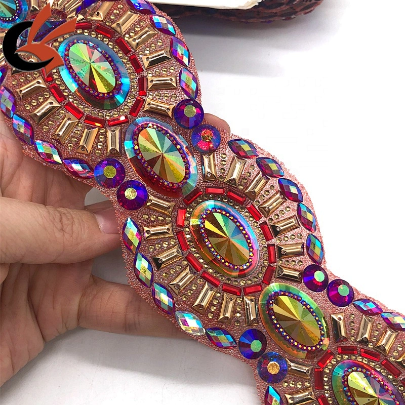wholesale carnival dress belt decoration large red AB hot fix rhinestone trimming