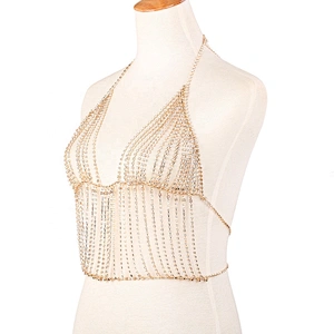 Women Girls Baroque Jeweled Crystal Rhinestone Bezel Diamond Dress Set Tassel Sexy Bra Body Chains