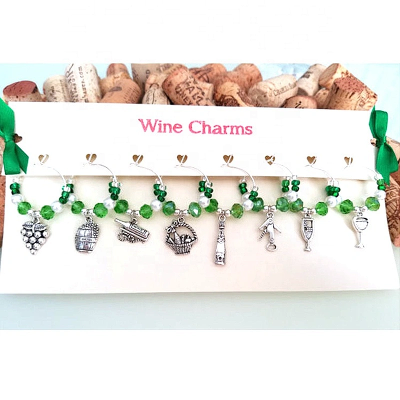 New product vintage antique silver metal plating wineglass decorative beaded wine glass charms