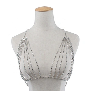 Latest Trends High Fashion Summer Beach Bikini Chain Party Harness Rhinestone Bra Body Chain